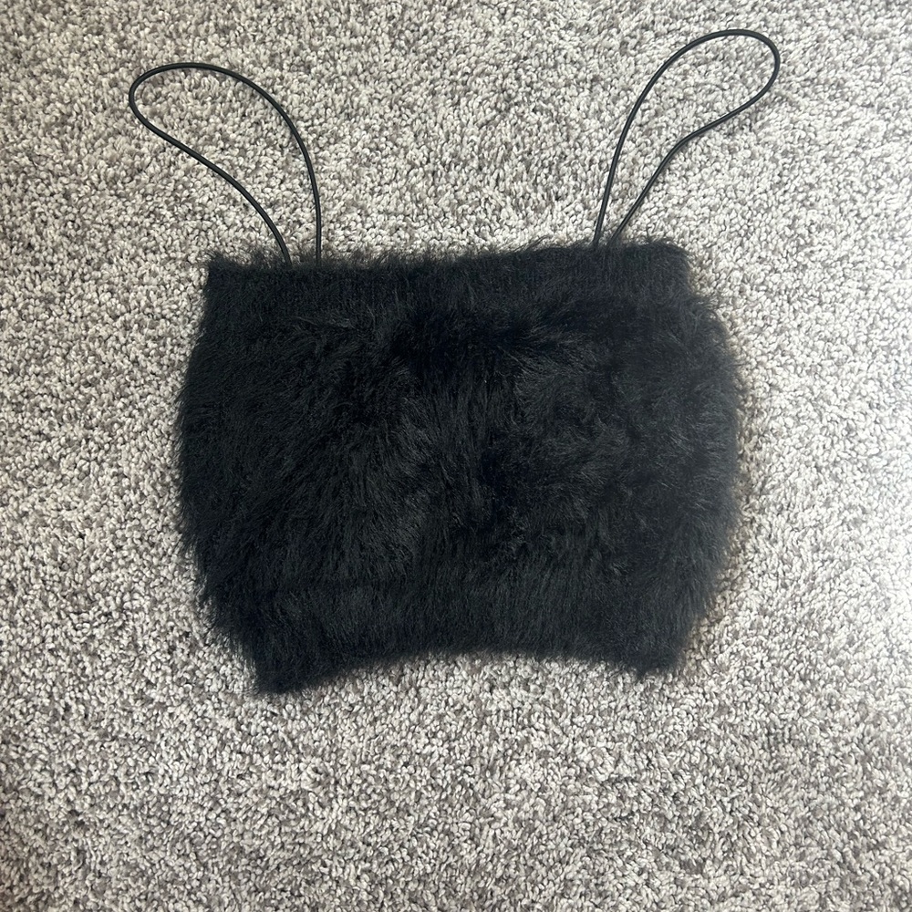 Furry black going out tank top